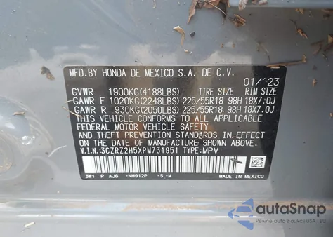 2023 Honda Hr-V Awd Sport from USA, damaged, VIN 3CZRZ2H5XPM731951